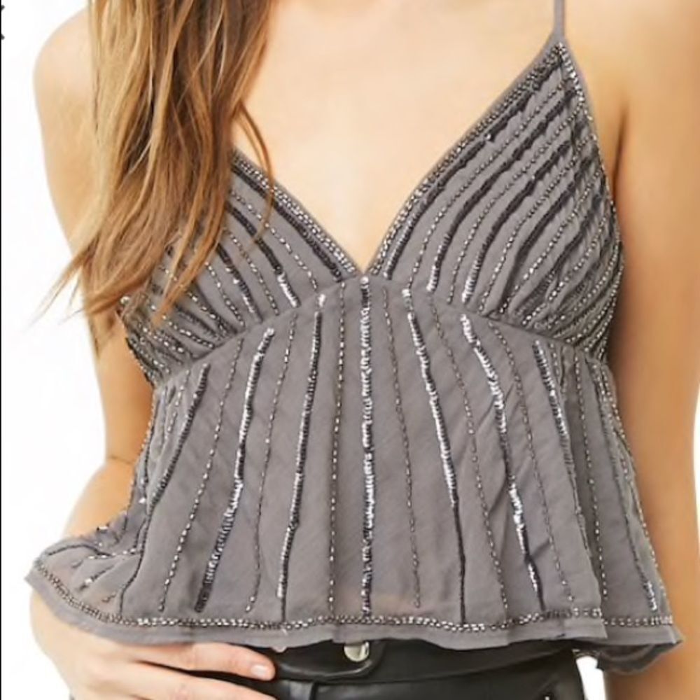 Grey beaded sequin top